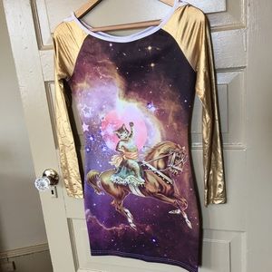 🌿 rat baby dress cat riding a horse- gold sleeves